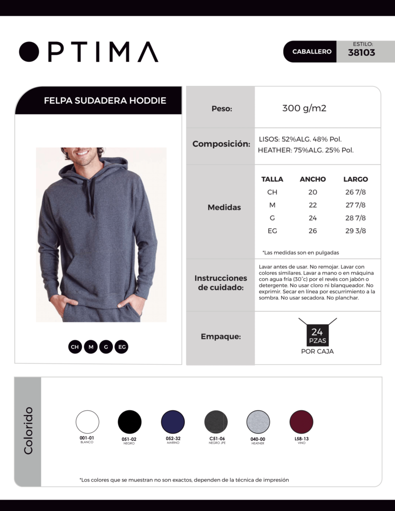 Ficha técnica sudadera felpa hoodie caballero